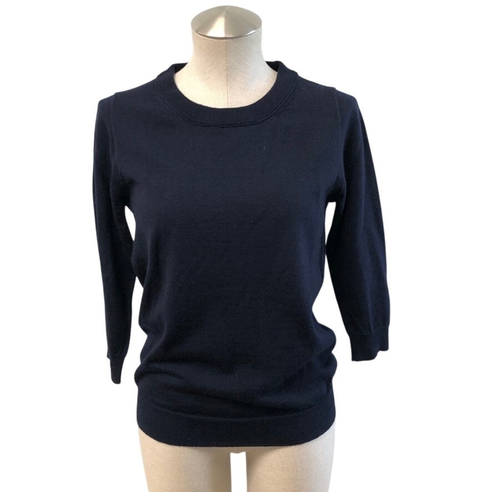 J. Crew Tippi Sweater Womens Small Navy Blue 100% Merino Wool 3/4 Sleeve Preppy